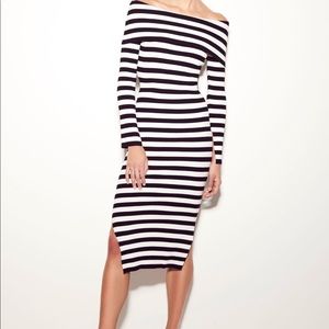 MILLY Long-Sleeve Off-Shoulder Rib Dress S